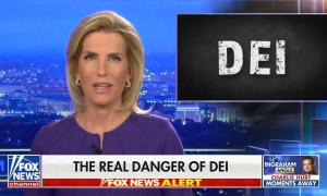 still of Ingraham; graphic of DEI; chyron: The real danger of DEI