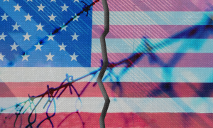 American flag with barbed wire 